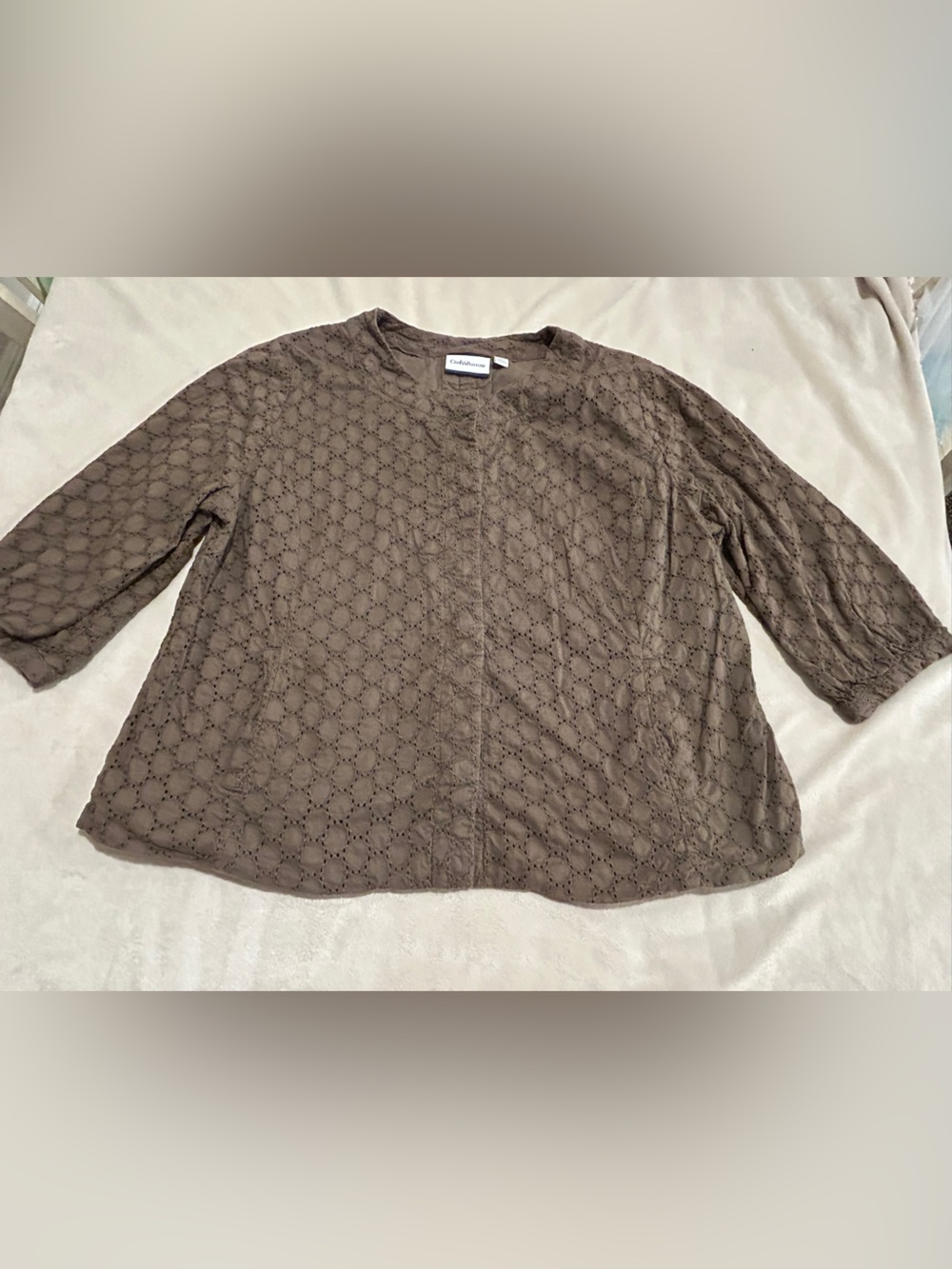 croft & barrow Brown Eyelet Button-Down Shirt